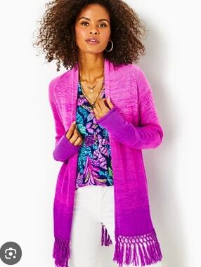 Lilly Pulitzer Pink to Purple Ombre Fringe Open Cardigan